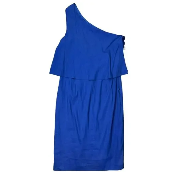 Antonio Melani NWT Dark Blue Linen Blend One Shoulder Overlay Sheath Dress - Picture 7 of 10